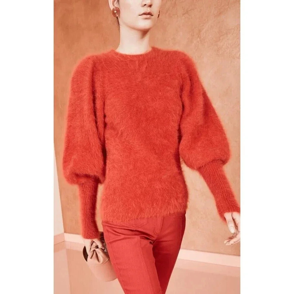 New $565 Ulla Johnson Italian Angora Labella Pullover Sweater Crimson Size Small